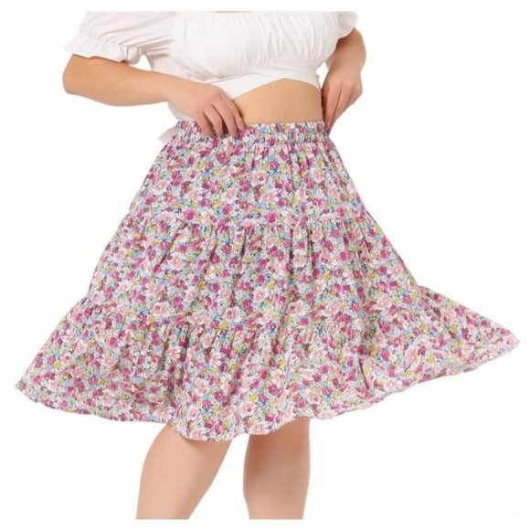 Agnes Orinda Dresses & Skirts - 4X - Agnes Orinda Womens Elastic High Waist Ruffle Hem Pleated Midi Skirt - Pink